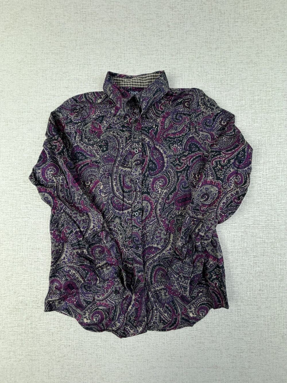 Chaps Women’s Small Paisley Button Down Shirt No Iron Purple Long Sleeve